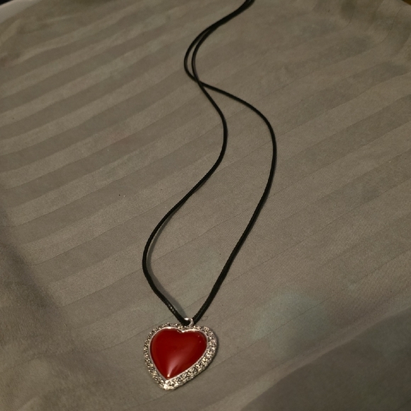 Heart Pendant Necklace with Red and Silver Accents & Black cord - Picture 7 of 7